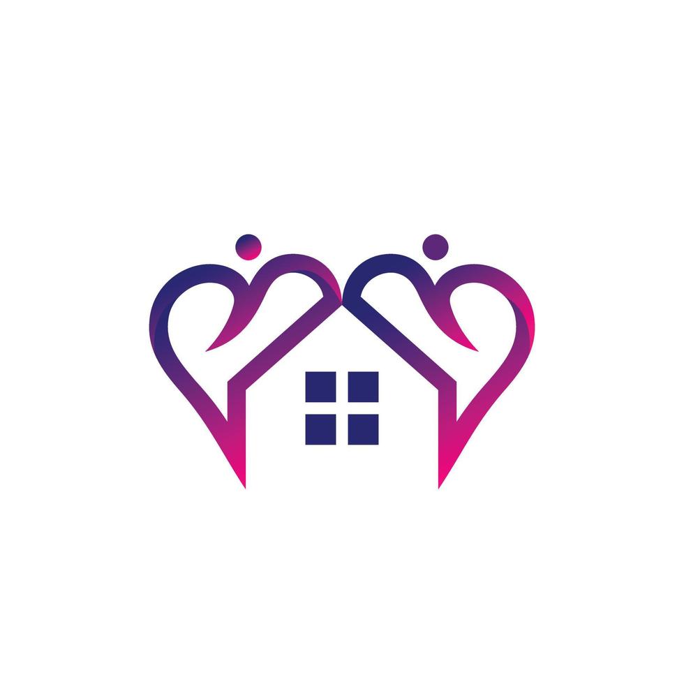combinazione di icone amore, persone e casa con sfumatura di colore, design del logo vettoriale modificabile