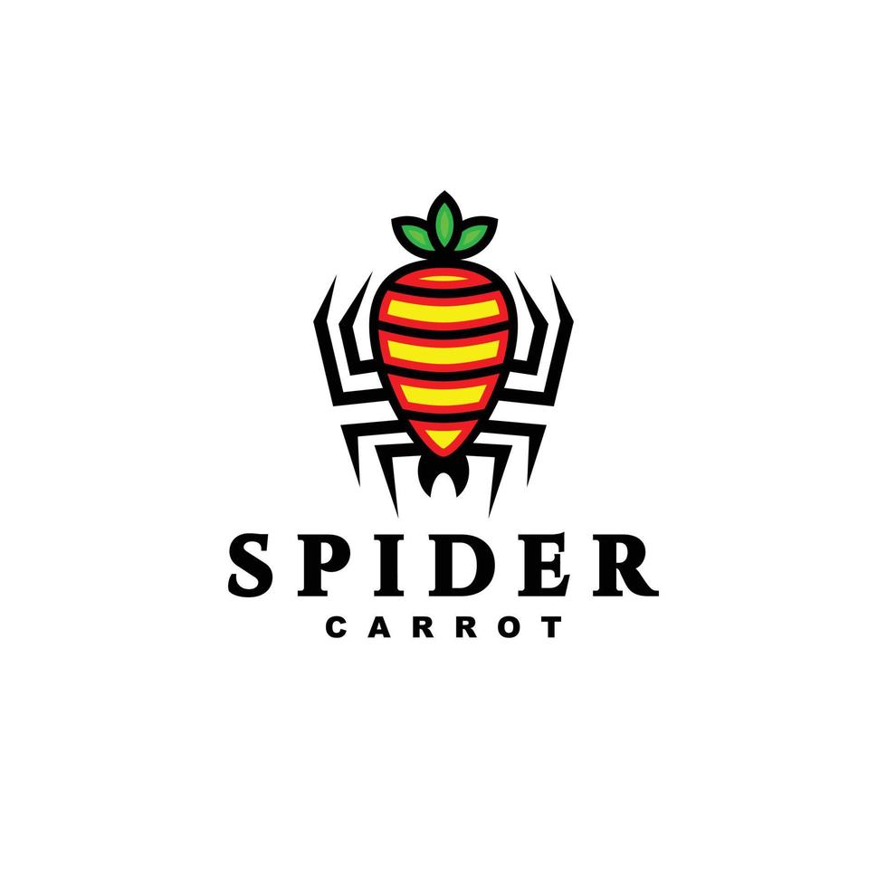 combinazione di ragno con carota su sfondo bianco, design del logo vettoriale modello come modificabile