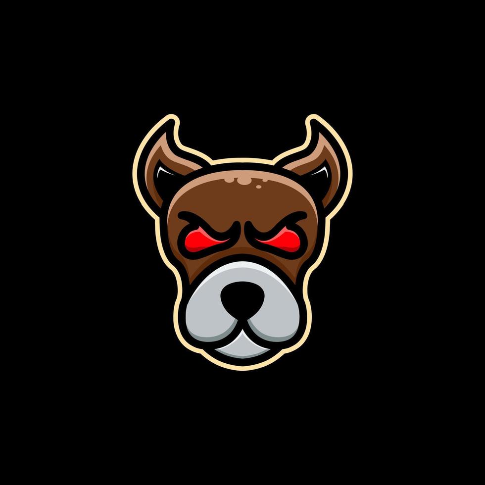 faccia cane sullo sfondo nero, disegno del logo vettoriale cartoon modificabile
