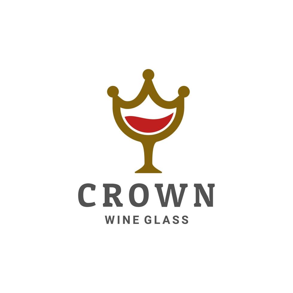 combinazione di bicchiere di vino con corona sullo sfondo bianco, design del logo vettoriale modificabile