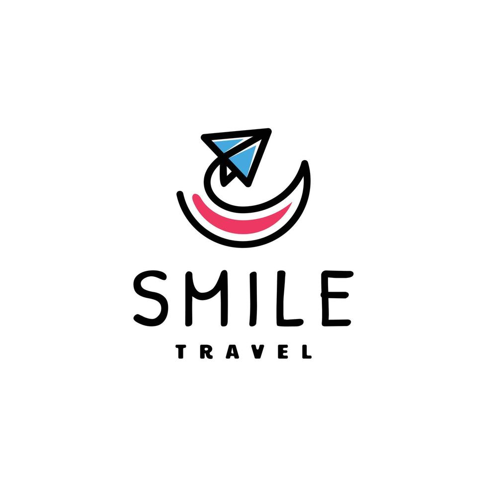 combinazione di viaggio con sorriso su sfondo bianco, design del logo vettoriale