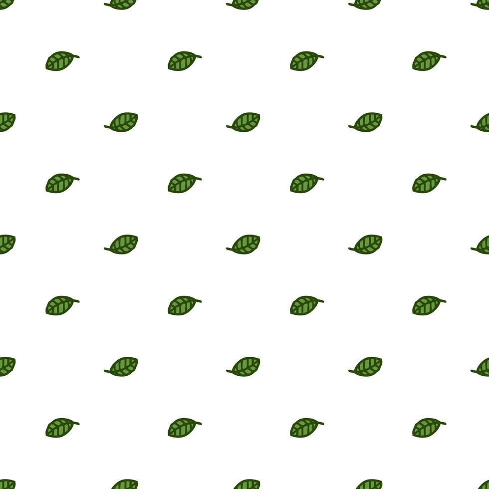 modello senza soluzione di continuità. stile doodle disegnato a mano. elementi della natura. illustrazione vettoriale. foglie verdi su sfondo bianco. vettore