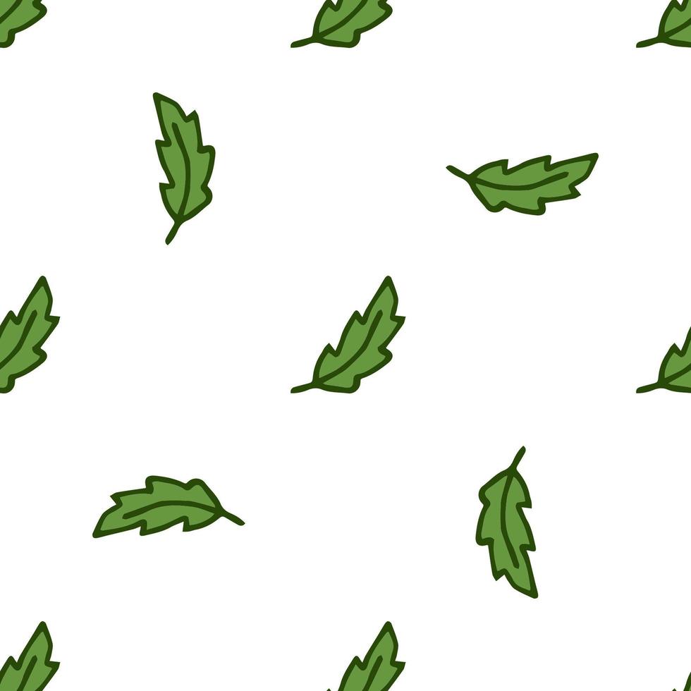 modello senza soluzione di continuità. stile doodle disegnato a mano. elementi della natura. illustrazione vettoriale. foglie verdi su sfondo bianco. vettore