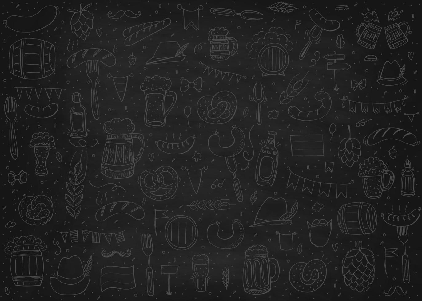 oktoberfest 2022 - festa della birra. elementi di doodle disegnati a mano. festa tradizionale tedesca. festa di ottobre, birra artigianale. rombo bianco-blu. insieme di elementi. vettore