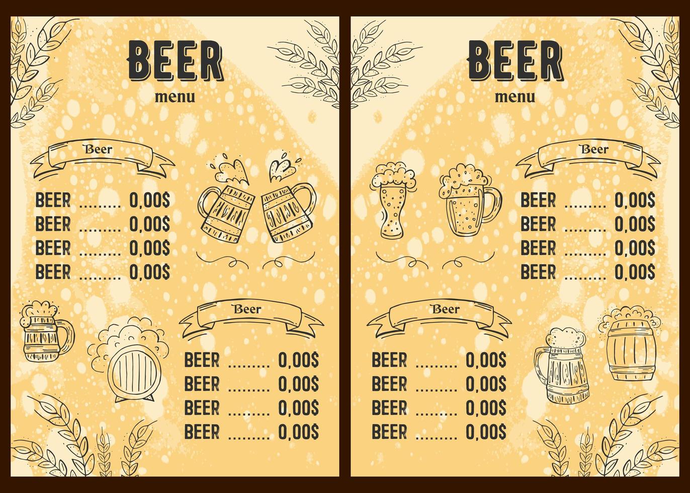 oktoberfest 2022 - festa della birra. elementi di doodle disegnati a mano. festa tradizionale tedesca. festa di ottobre, birra artigianale. rombo bianco-blu. menu verticale della birra. vettore
