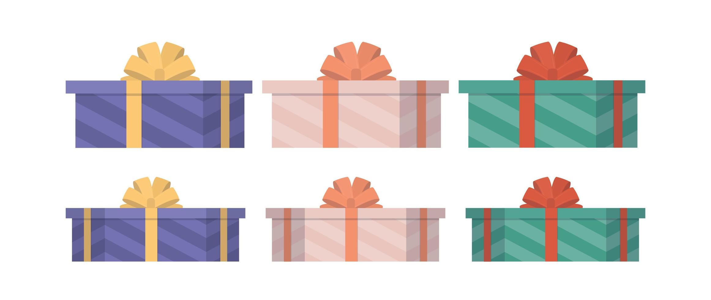 set di regali multicolori in uno stile piatto. scatole regalo. adatto per disegni sul tema del nuovo anno, compleanno o San Valentino. isolato. vettore. vettore