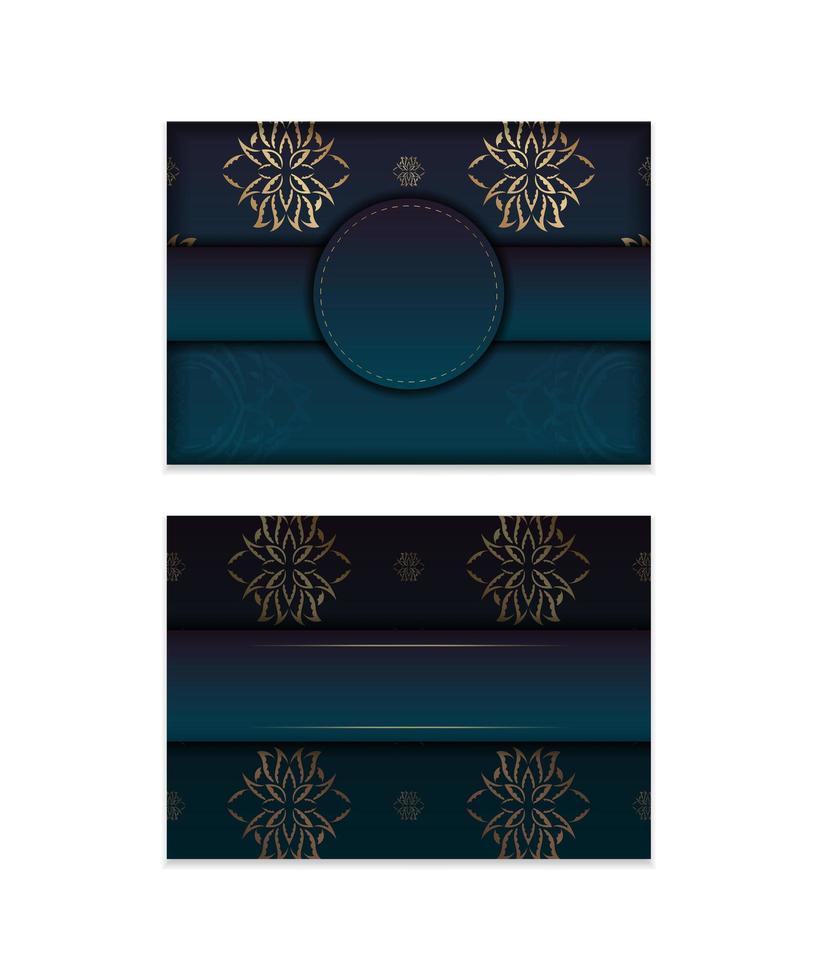 modello di brochure di congratulazioni con colore blu sfumato con ornamenti in oro indiano per il tuo design. vettore