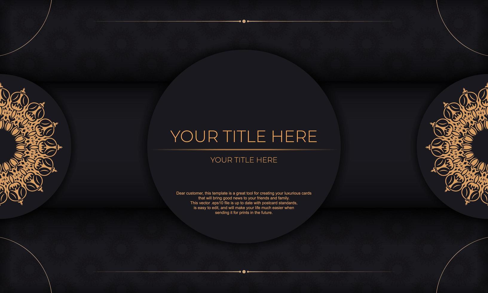 banner nero con ornamenti lussuosi e posto per il tuo testo. design della carta dell'invito con motivi vintage. vettore