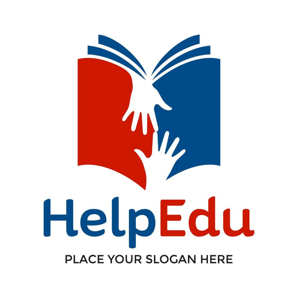 modello di logo vettoriale di aiuto per l'istruzione. questo disegno usa il simbolo del libro. adatto per affari solidali.