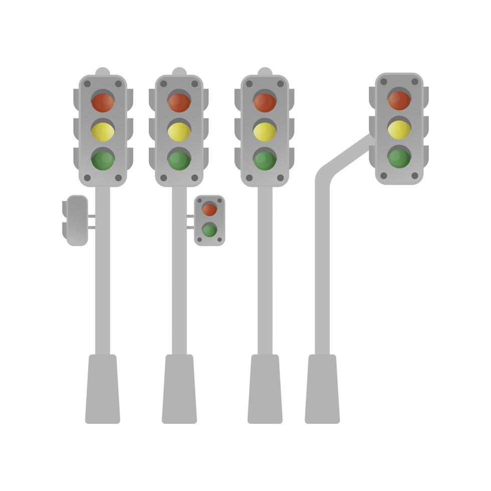 insieme vettoriale di semafori semafori. varietà di semafori isolati su uno sfondo bianco.