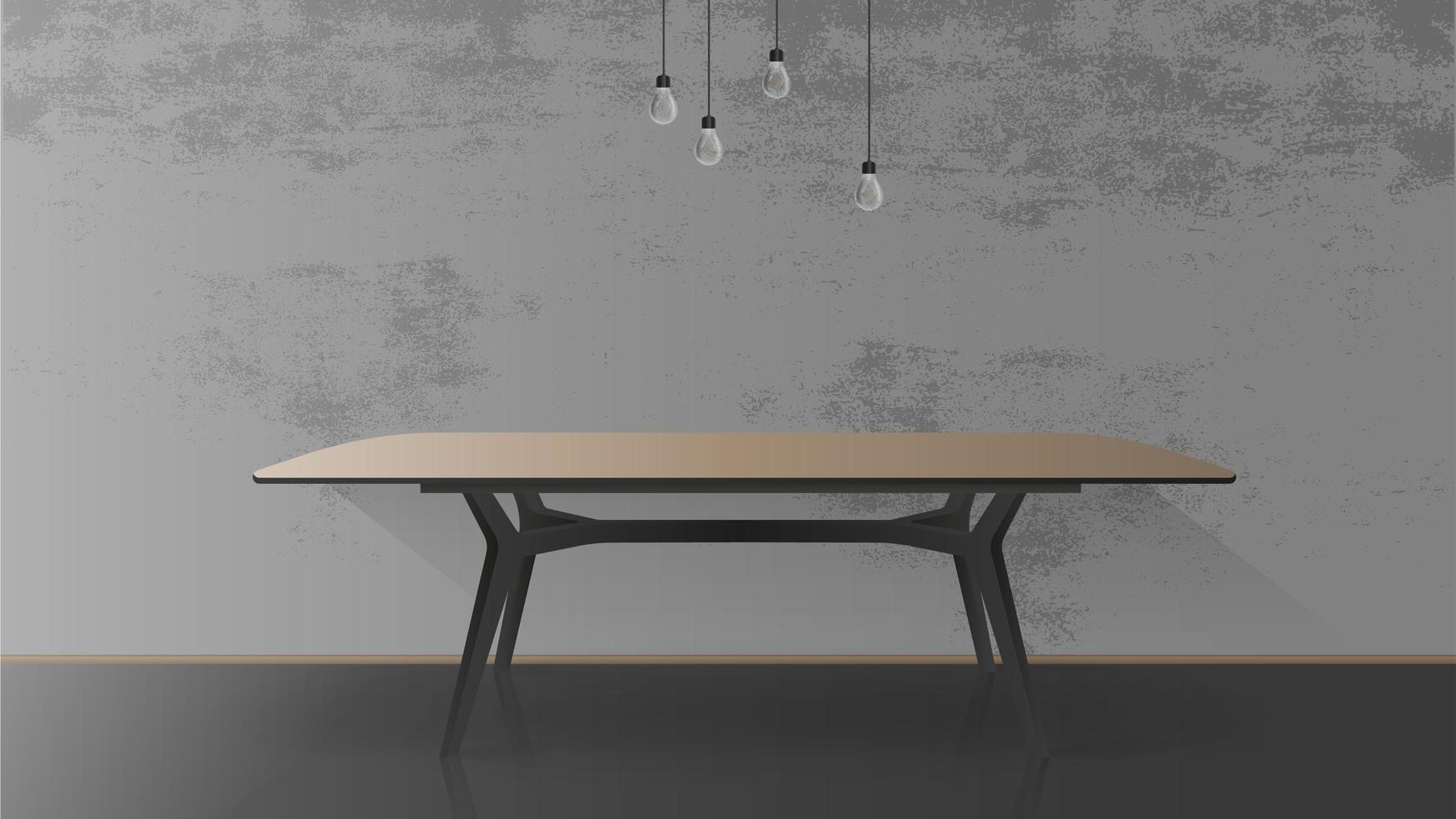 tavolo in legno con base in metallo nero. tavolo vuoto, grigio, muro di cemento. illustrazione vettoriale