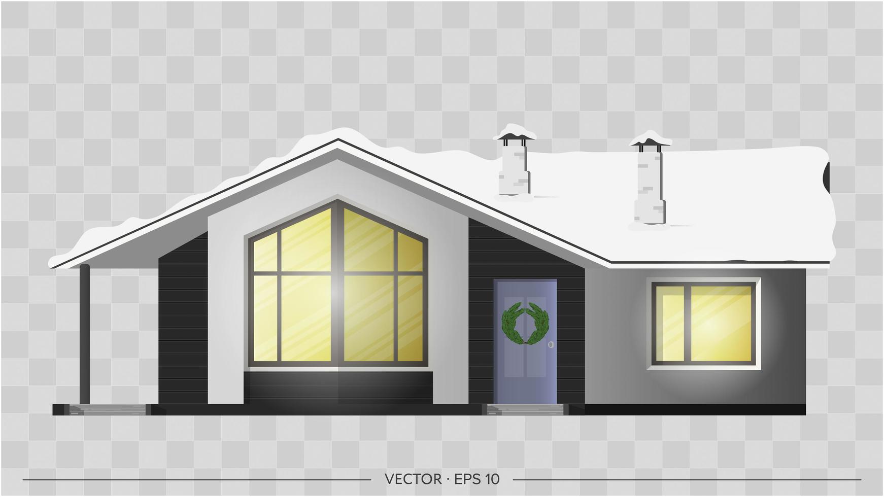 casa moderna per il design invernale. casolare, casa di città. visualizzazione architettonica del casolare all'esterno. tetto nella neve. illustrazione vettoriale realistica.
