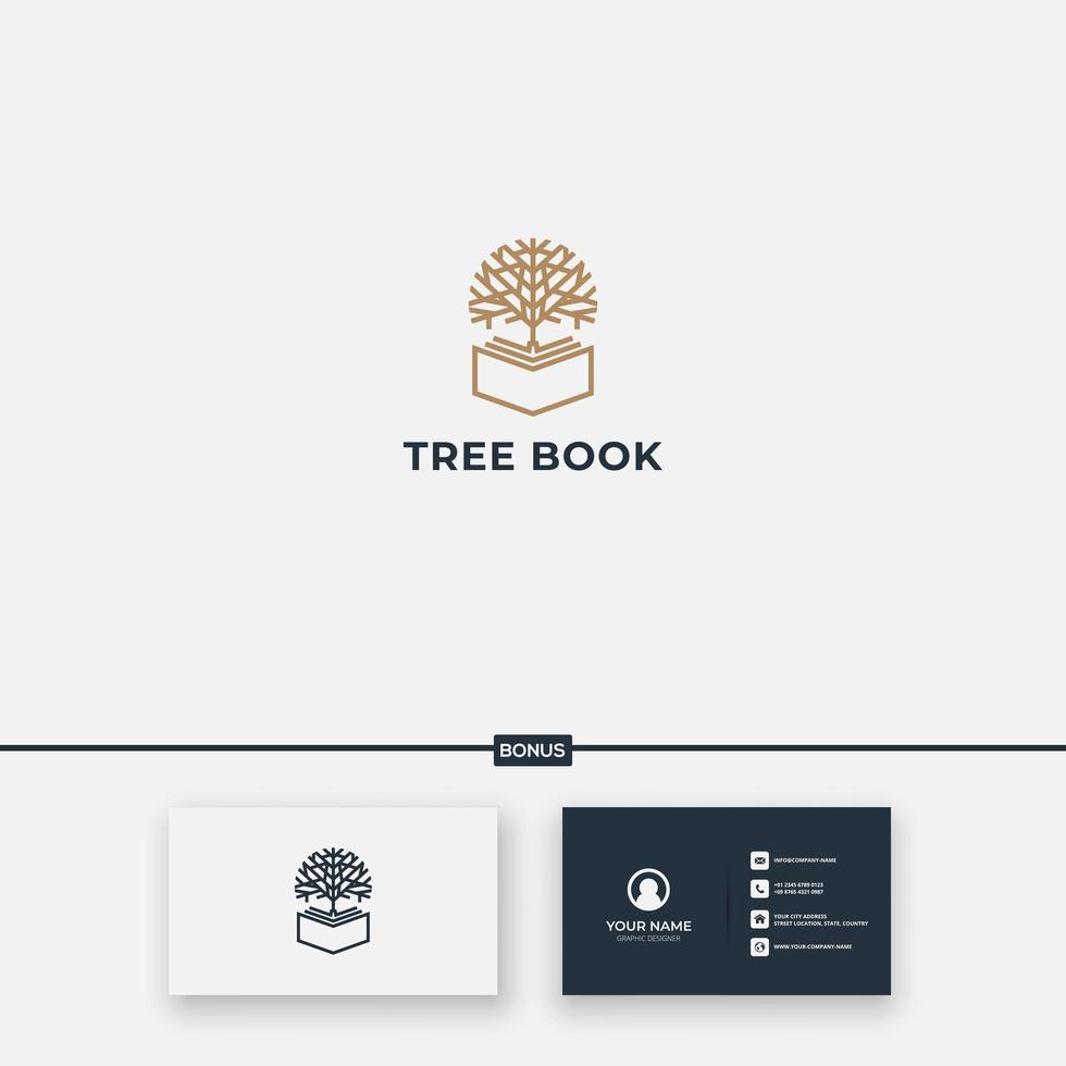 line art libro semplice e logo dell'albero di crescita vettore