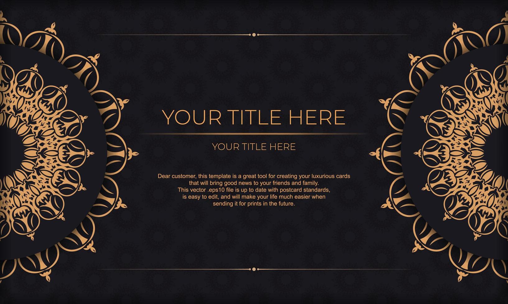 banner vettoriale nero con ornamenti di lusso e posto sotto il testo. modello per la carta dell'invito di progettazione di stampa con l'ornamento dell'annata.