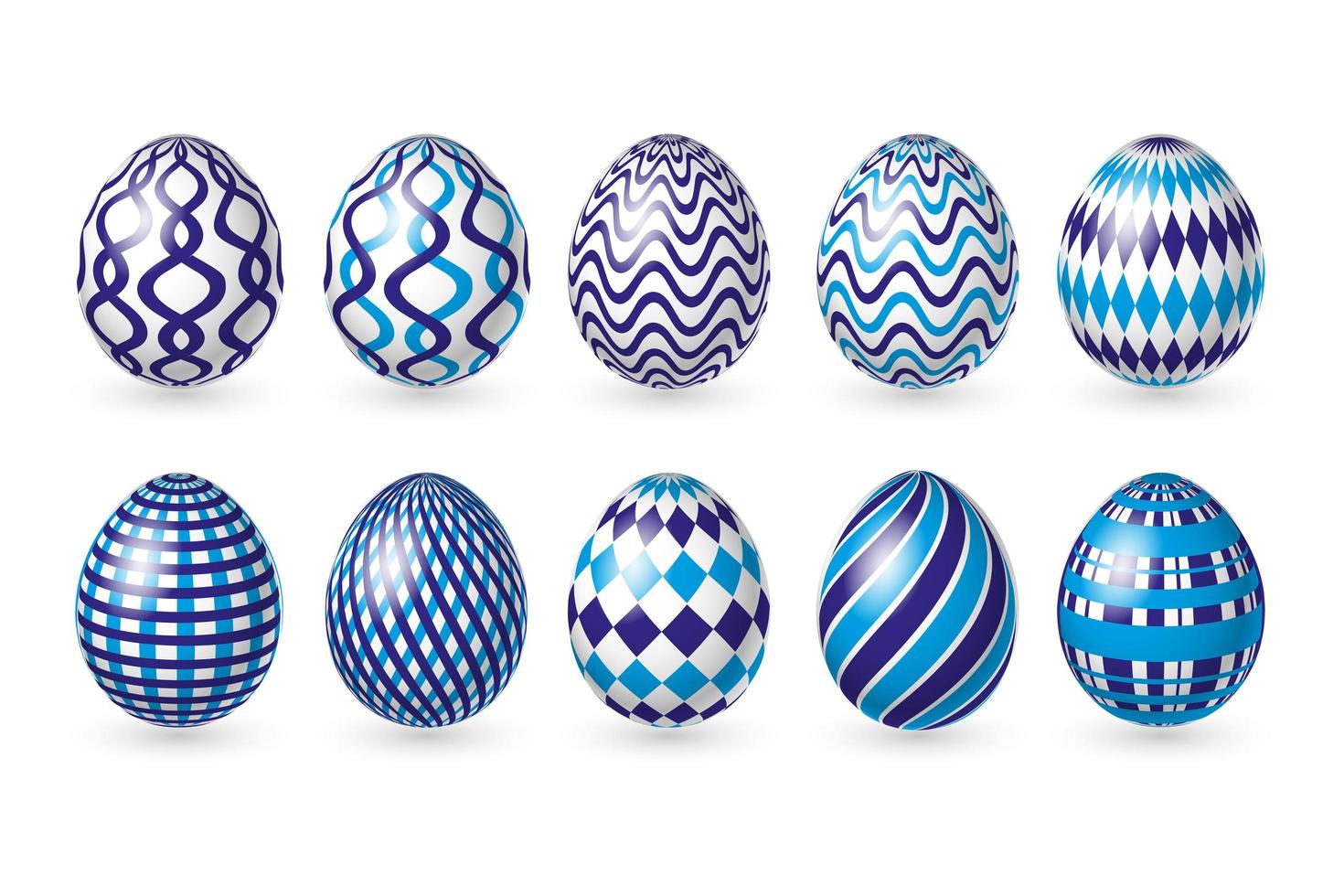 impostare le uova di colore di Pasqua su sfondo bianco. illustrazione vettoriale. ornamento di uova di buona pasqua. vettore