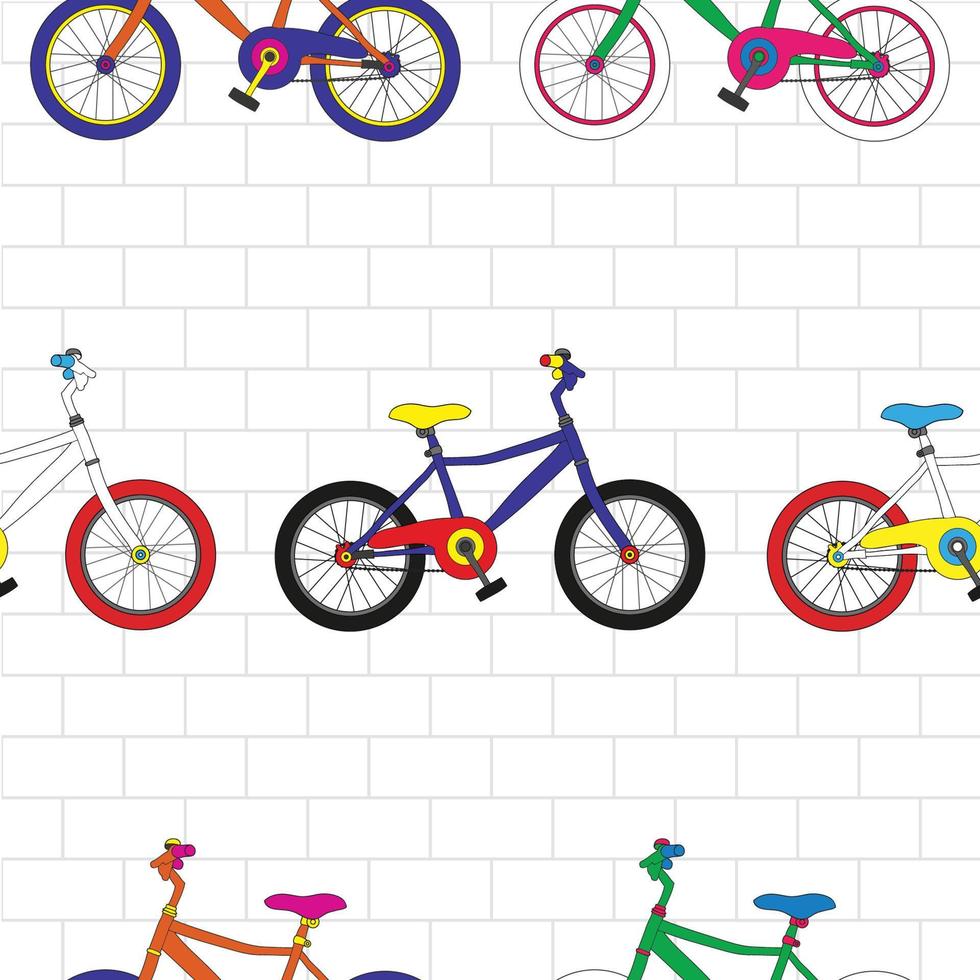 bicicletta colorata su sfondo bianco muro di mattoni senza soluzione di continuità vettore