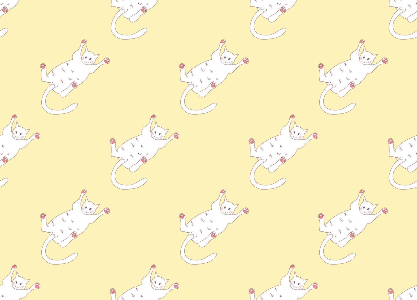 bianco carino gatto posa sul retro sfondo giallo senza soluzione di continuità vettore
