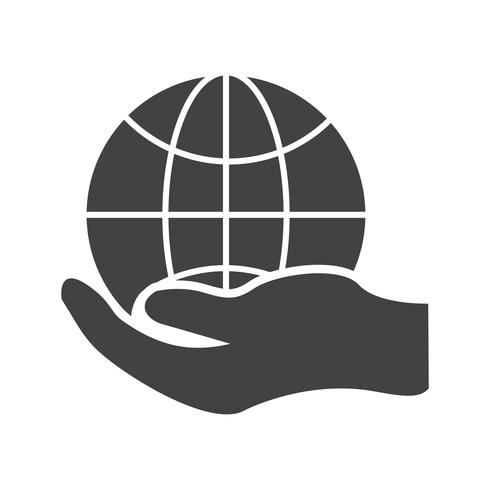Icona del glifo globale a mano nera vettore