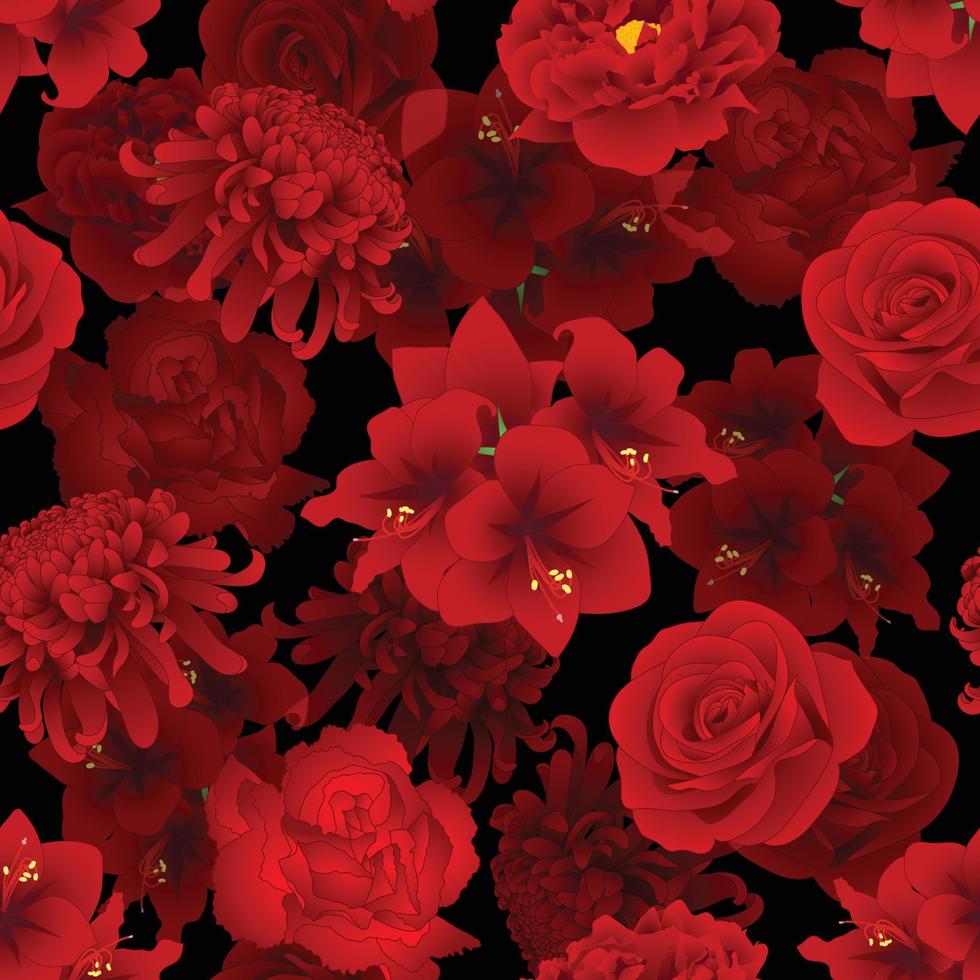 sfondo di fiori di rosa rossa, crisantemo, garofano, peonia e amarillide2 vettore
