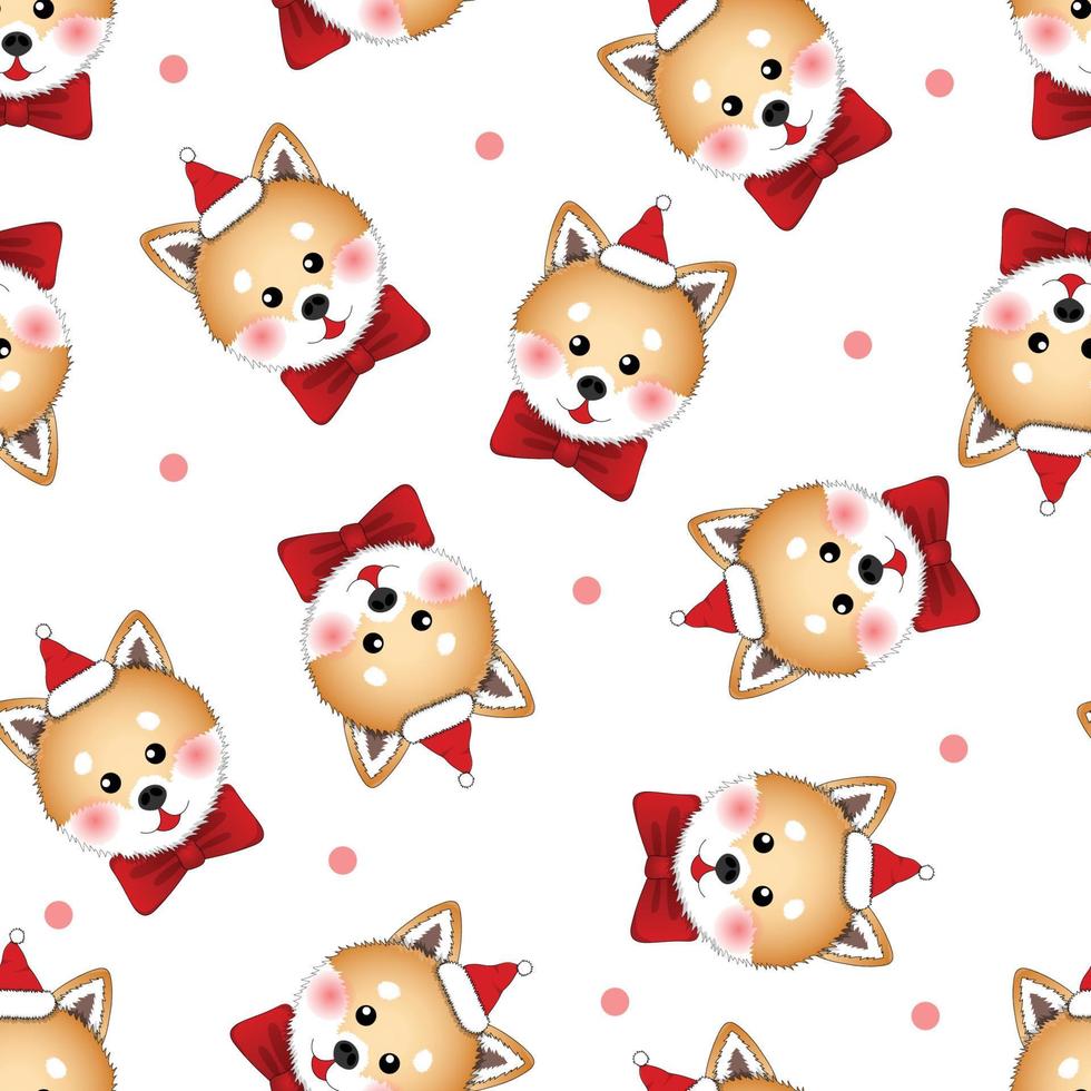 shiba inu babbo natale cane con nastro rosso su sfondo bianco vettore