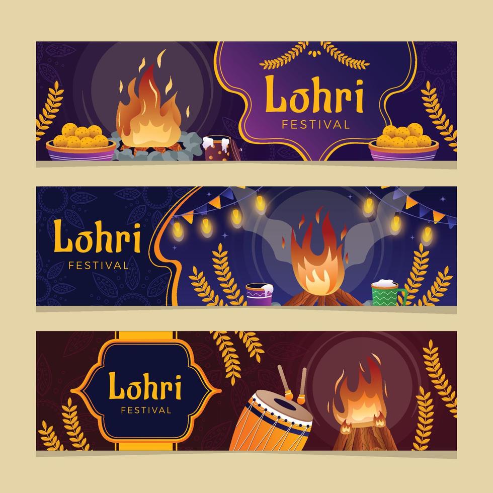 set di banner festival lohri vettore