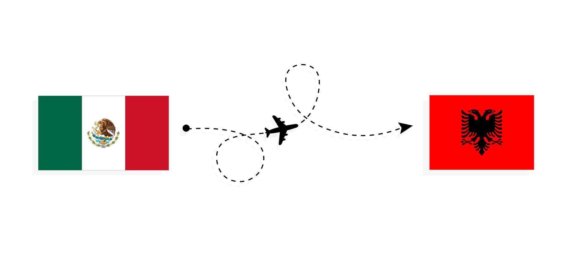 volo e viaggio dal messico all'albania con il concetto di viaggio in aereo passeggeri vettore