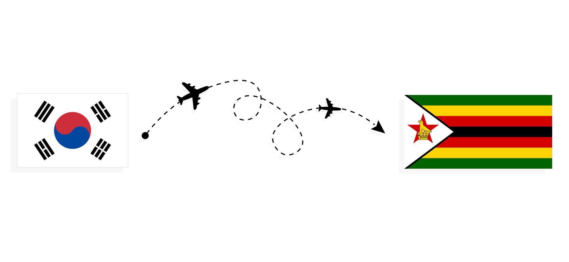 volo e viaggio dalla Corea del Sud allo Zimbabwe con il concetto di viaggio in aereo passeggeri vettore