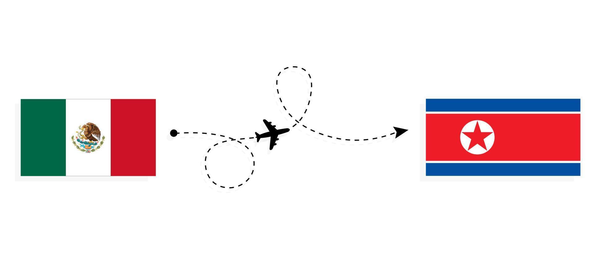 volo e viaggio dal messico alla corea del nord con il concetto di viaggio in aereo passeggeri vettore