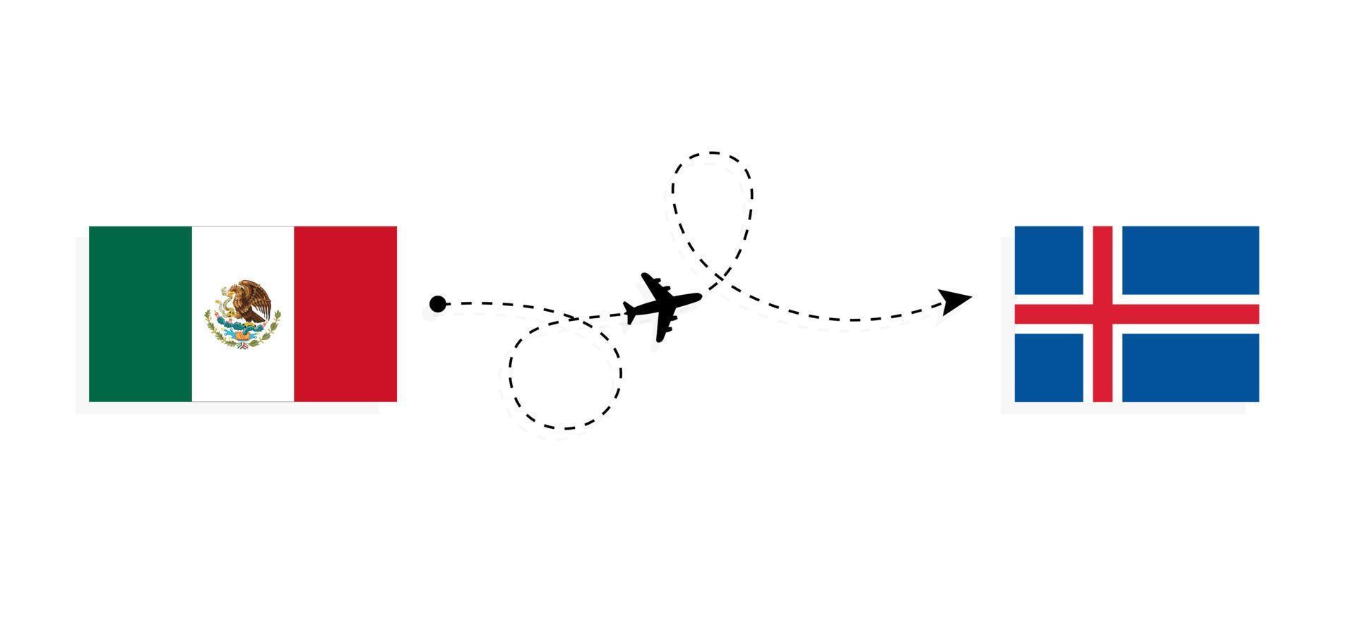volo e viaggio dal Messico all'Islanda con il concetto di viaggio in aereo passeggeri vettore