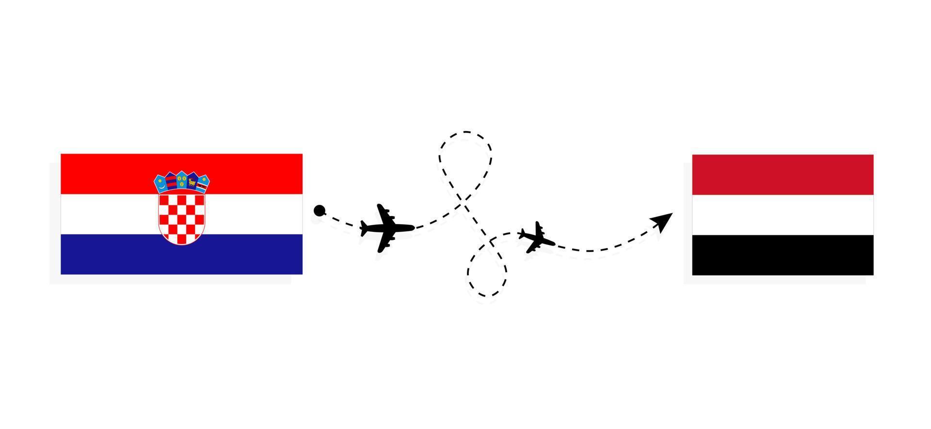 volo e viaggio dalla croazia allo yemen con il concetto di viaggio in aereo passeggeri vettore