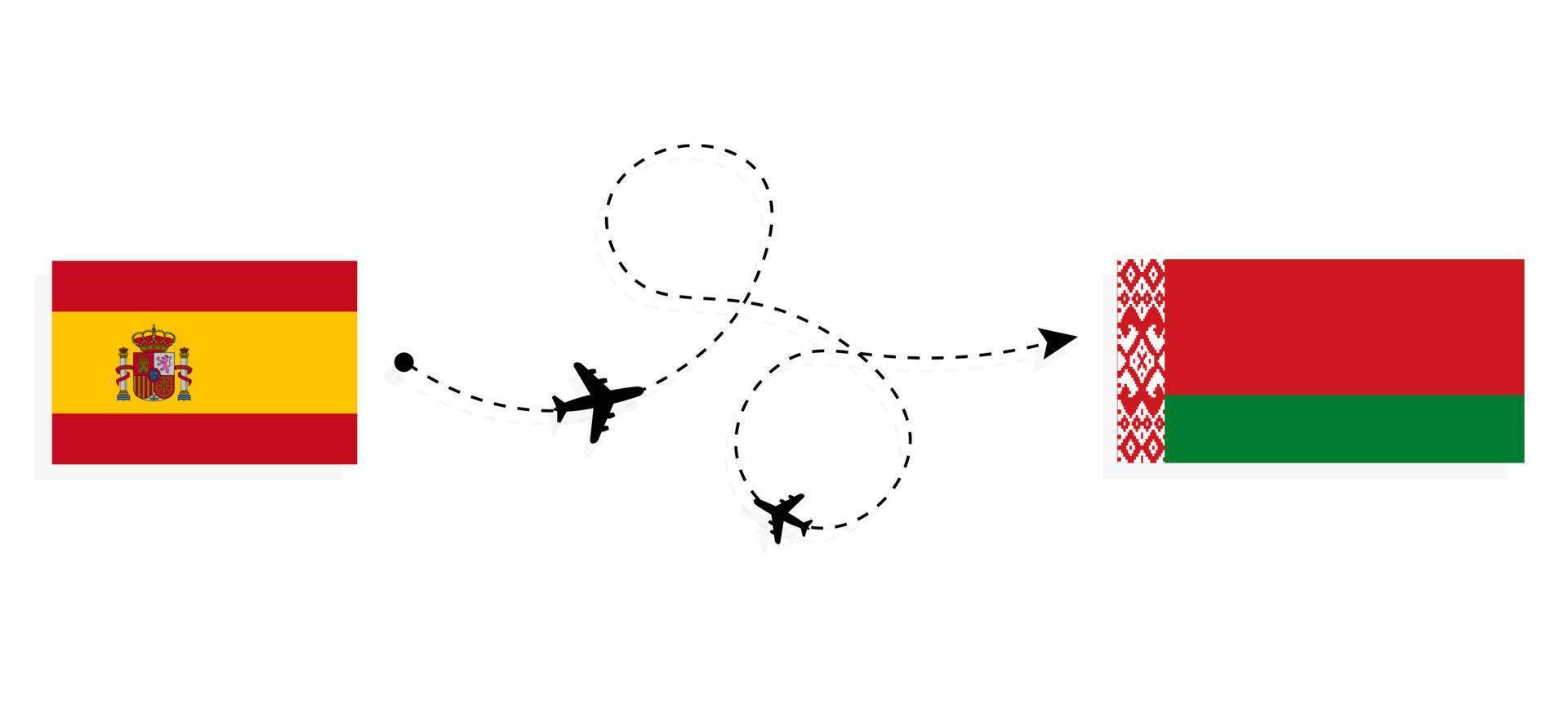 volo e viaggio dalla spagna alla bielorussia con il concetto di viaggio in aereo passeggeri vettore