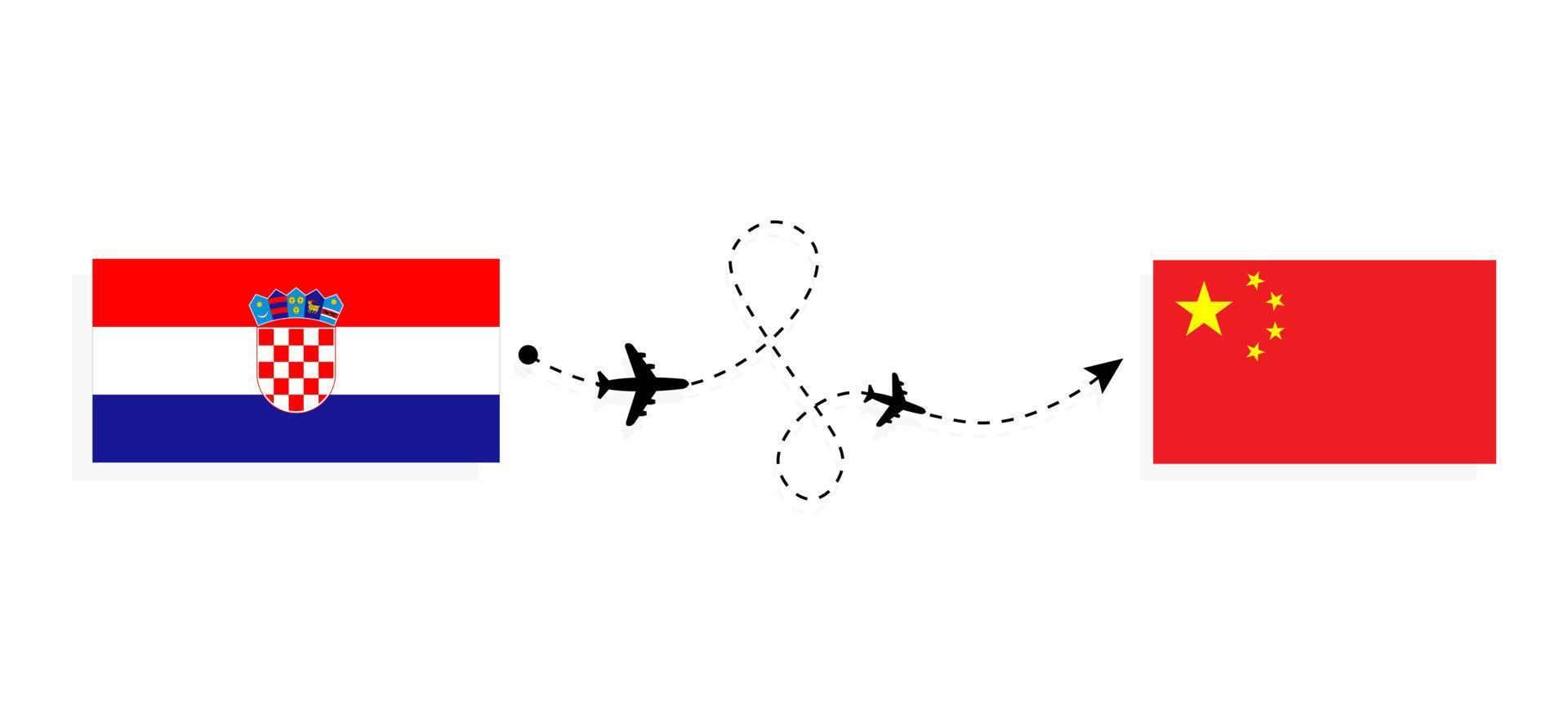 volo e viaggio dalla croazia alla cina con il concetto di viaggio in aereo passeggeri vettore