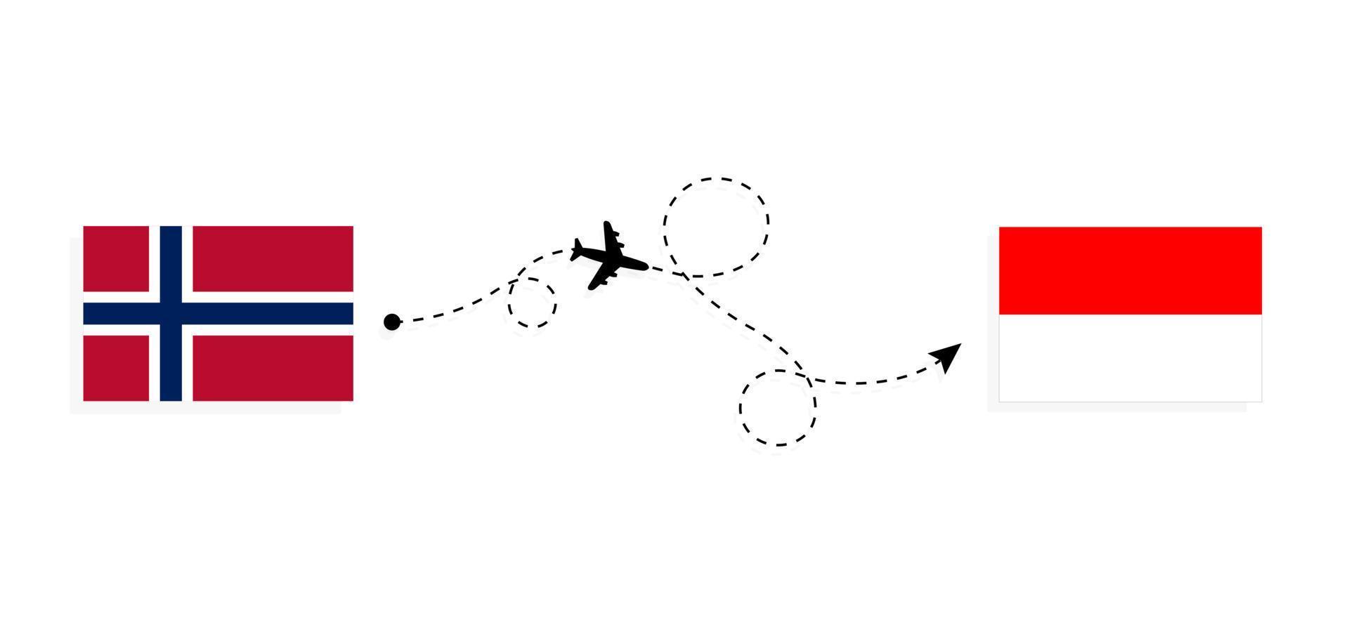 volo e viaggio dalla Norvegia all'Indonesia con il concetto di viaggio in aereo passeggeri vettore