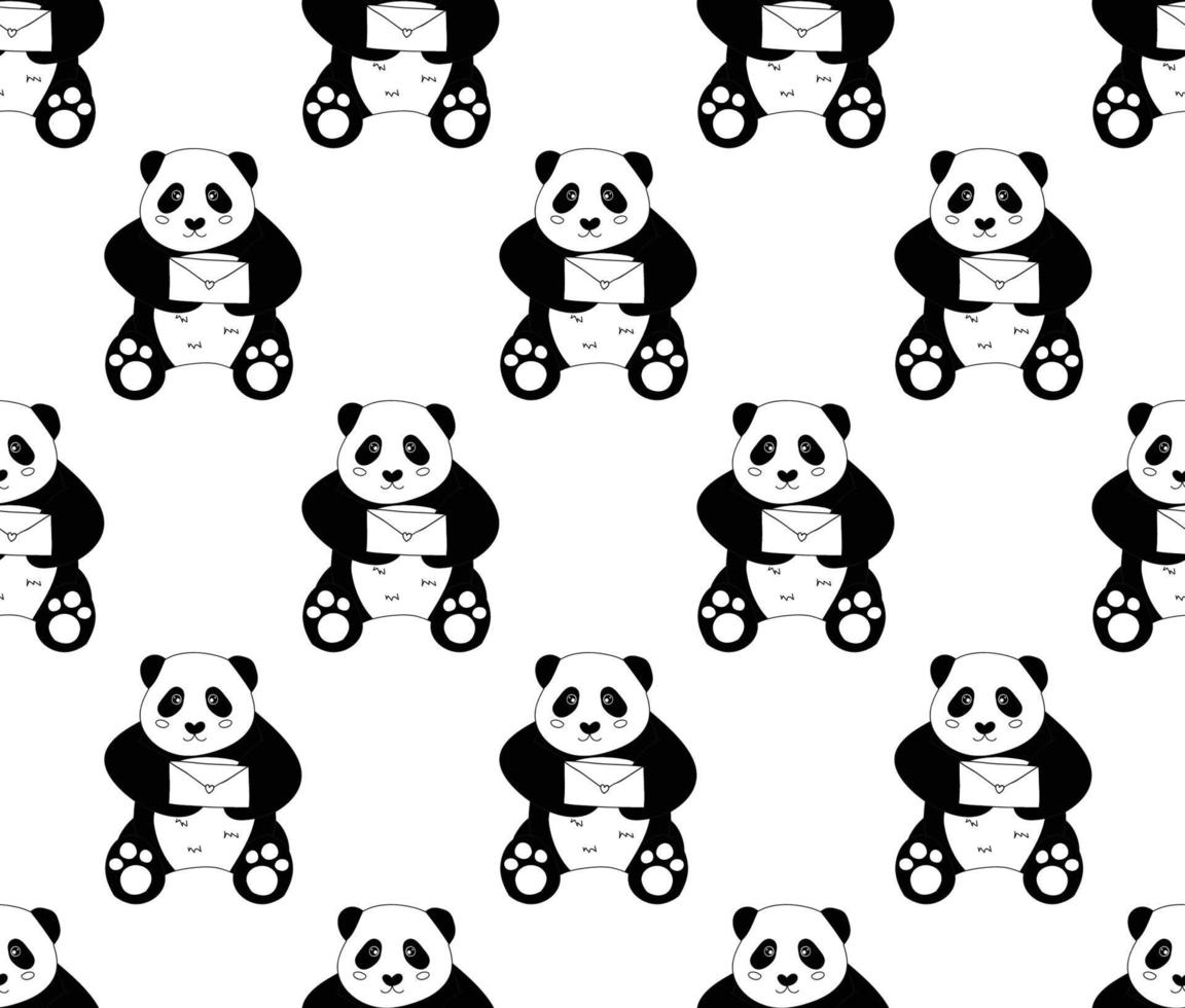 panda carino con lettera d'amore su sfondo bianco vettore