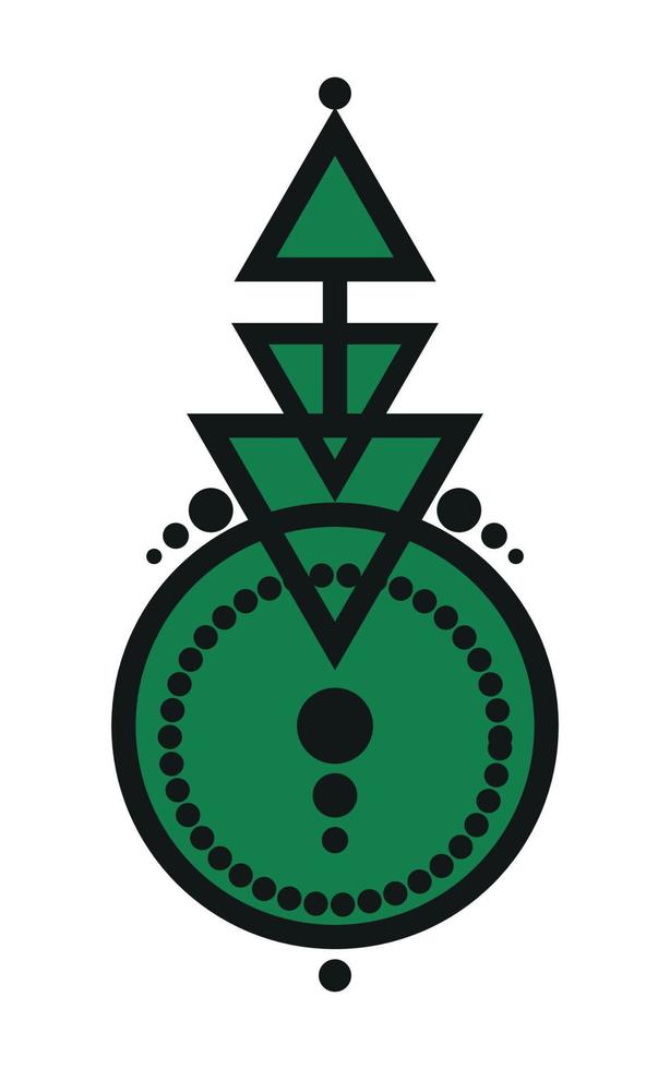 tatuaggio geometrico astratto, design del logo magico, astrologia, alchimia, stile boho. segno mistico nero e verde con forme geometriche. illustrazione vettoriale isolato su sfondo bianco