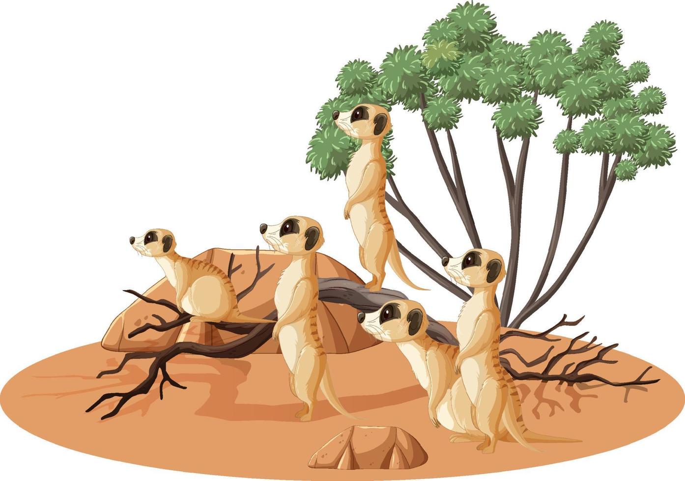 foresta desertica isolata con gruppo di suricati vettore