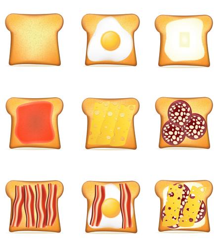 impostare icone illustrazione vettoriale di pane tostato