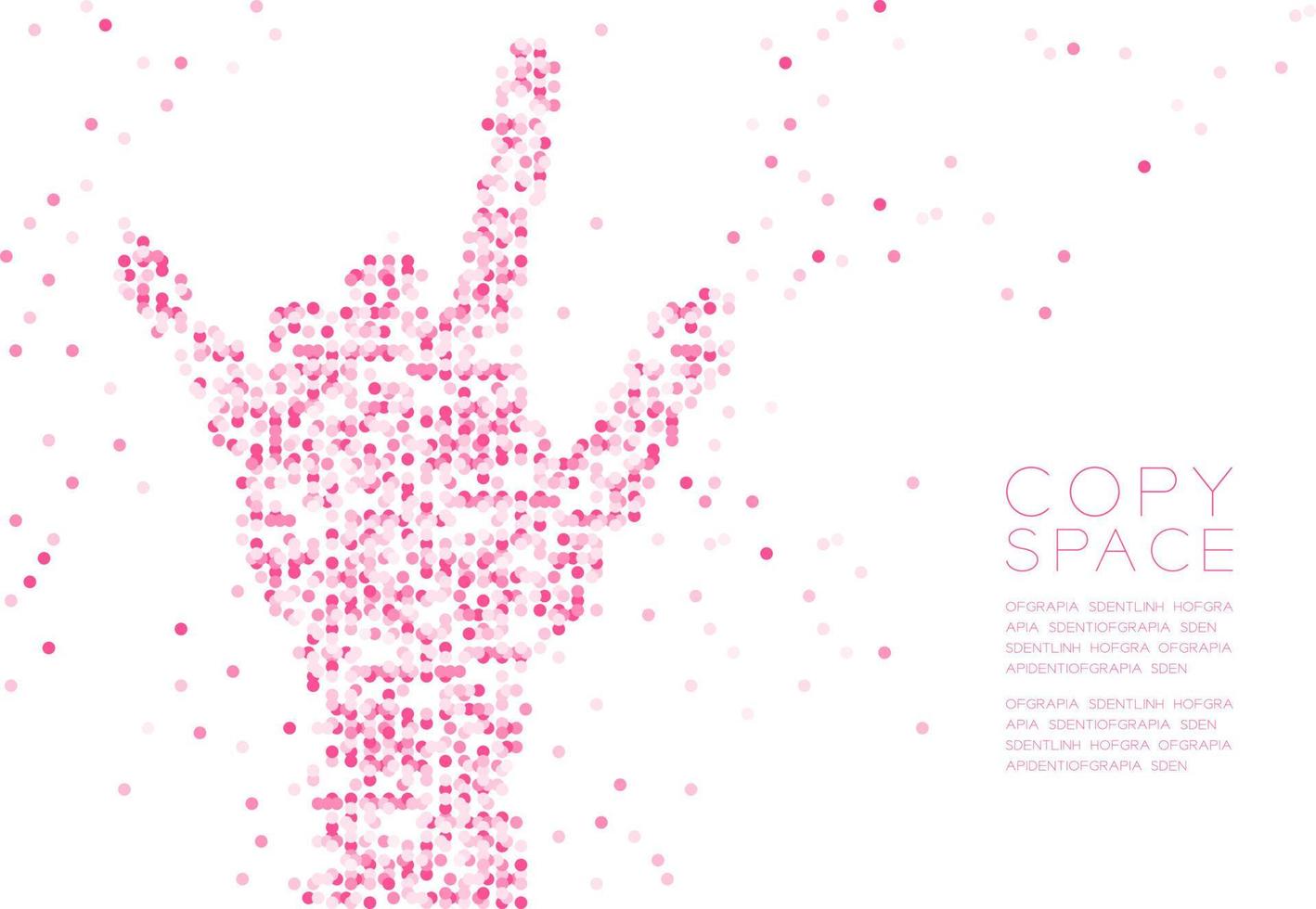 cerchio geometrico astratto punto molecola particella modello ti amo mano palmo forma, linguaggio dei segni vr concept design rosa colore illustrazione isolato su sfondo bianco con copia spazio, vettore eps 10