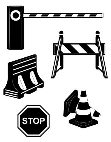 set icone strada barriera nera silhouette illustrazione vettoriale
