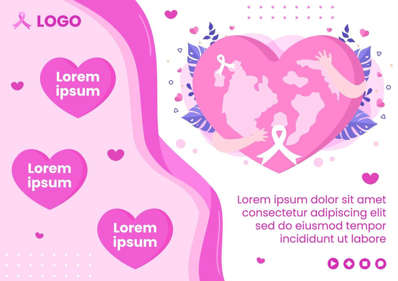 illustrazione di assistenza sanitaria design piatto modello di brochure della giornata mondiale del cancro modificabile di sfondo quadrato per social media, biglietto di auguri o annunci web vettore