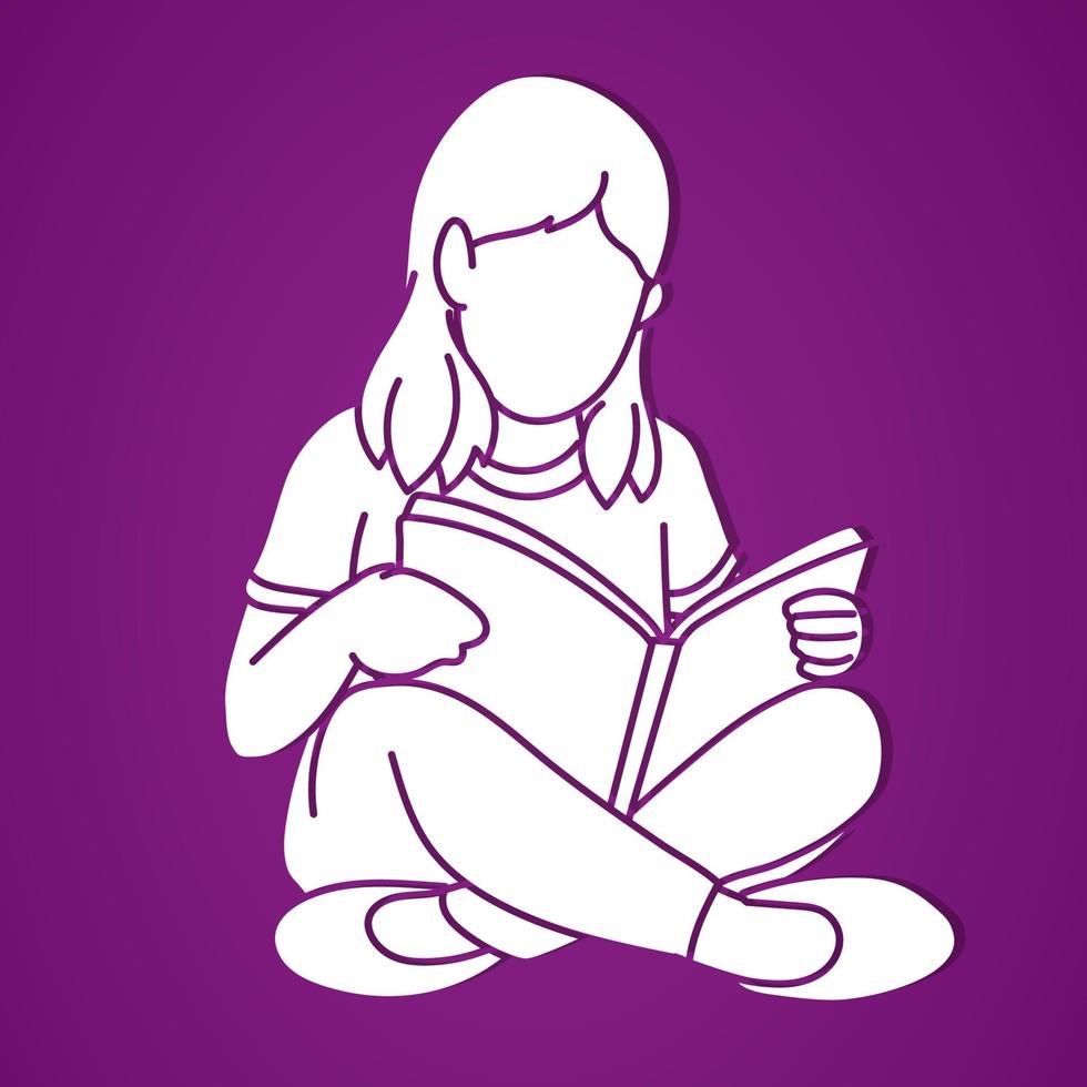 sagoma una ragazza seduta e la lettura di un libro vettore
