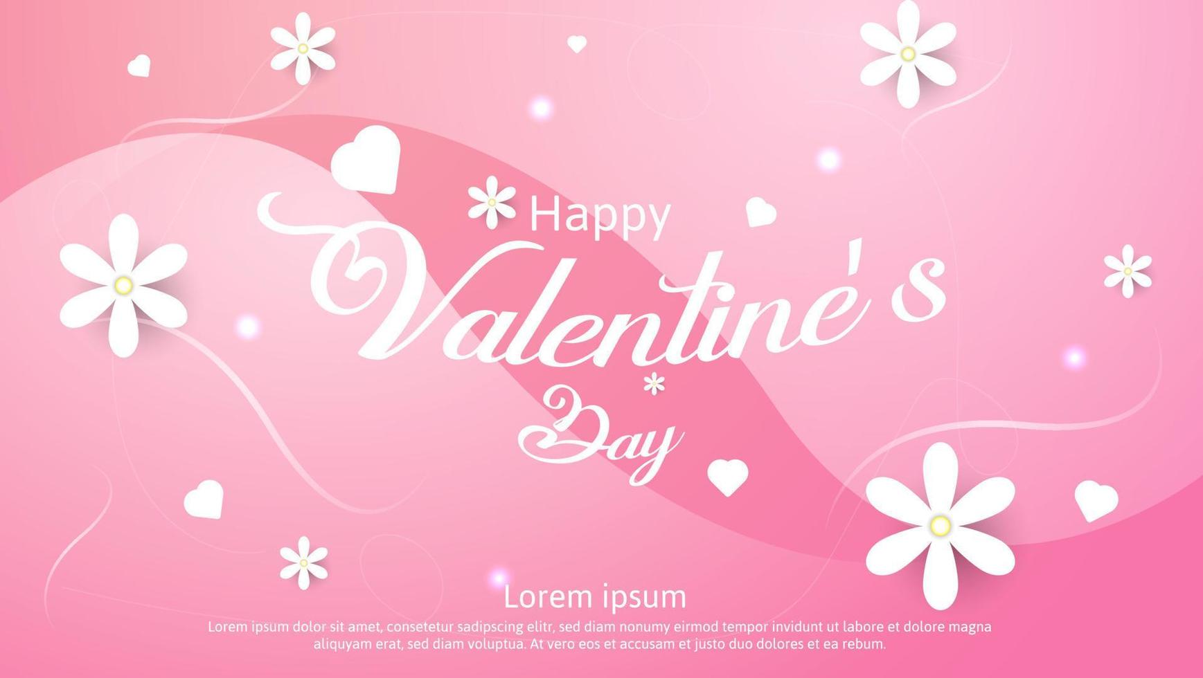 felice San Valentino sfondo o cartolina con fiori e forme di cuore su sfondo rosa vettore