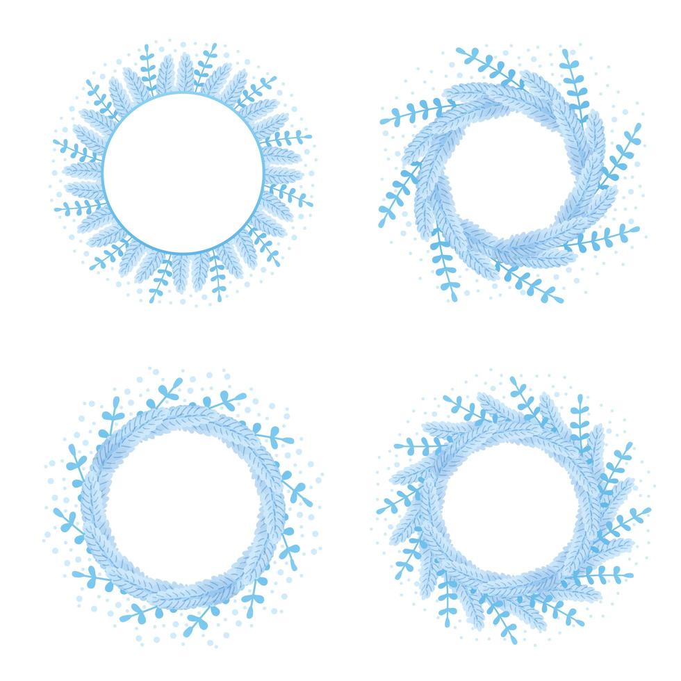 set di cornici di natale d'argento decorazione di capodanno abete ramo di neve in stile cartone animato vettore