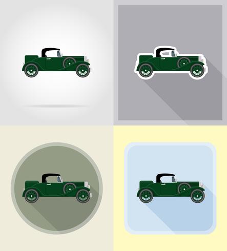 illustrazione di vettore delle icone piane della vecchia retro automobile