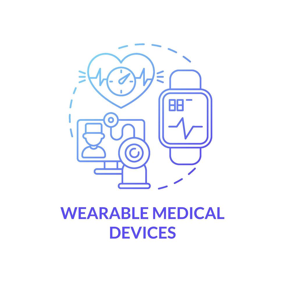 icona del concetto di gradiente blu dei dispositivi medici indossabili. monitoraggio delle condizioni di salute del paziente con strumenti digitali illustrazione al tratto sottile dell'idea astratta. disegno a colori di contorno isolato vettoriale