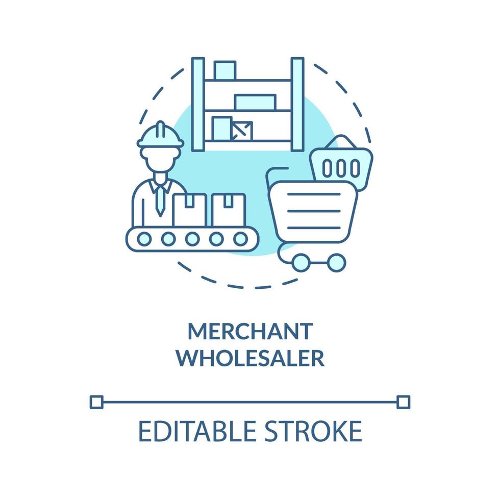 commerciante grossista blu turchese concetto icona. commercio e logistica. illustrazione della linea sottile dell'idea astratta del servizio di affari della società di distribuzione. disegno a colori di contorno isolato vettoriale. tratto modificabile vettore