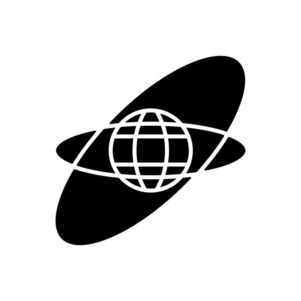 icona del glifo nero con orbite e traiettorie del satellite. rotazione dei corpi celesti in orbita geostazionaria. orbita terrestre bassa, media, alta. simbolo della siluetta su spazio bianco. illustrazione vettoriale isolato