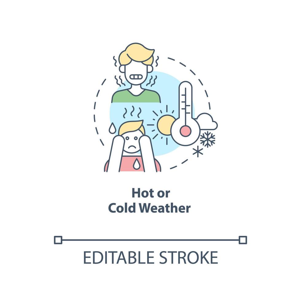 icona del concetto di clima caldo o freddo. bere molta acqua. prevenzione della perdita di umidità. illustrazione della linea sottile dell'idea astratta di disidratazione. disegno a colori di contorno isolato vettoriale. tratto modificabile vettore