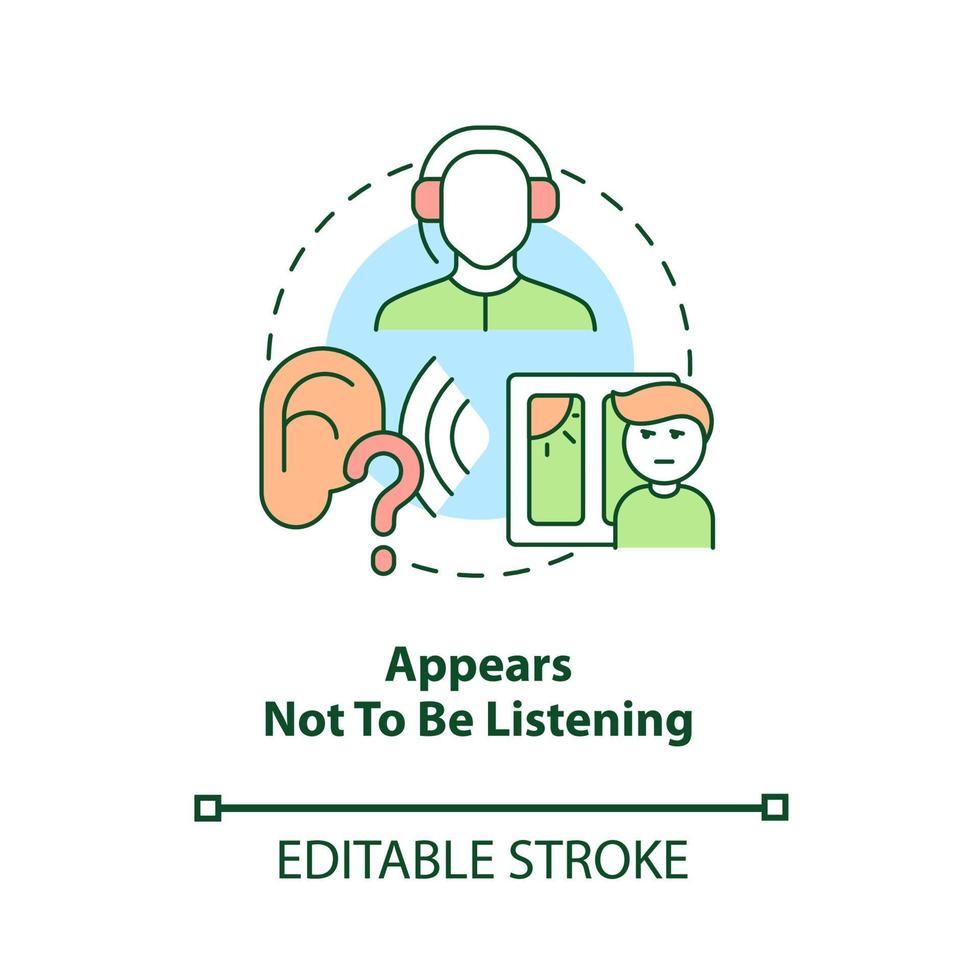 sembra non ascoltare l'icona del concetto. disattenzione sintomo astratto idea linea sottile illustrazione. difficoltà a comprendere la comunicazione. disegno a colori di contorno isolato vettoriale. tratto modificabile vettore