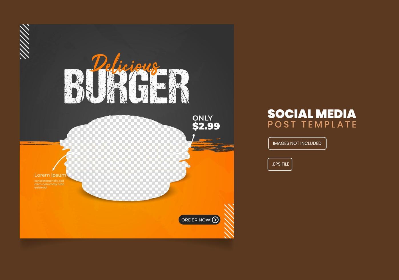 modello di post banner social media hamburger delizioso speciale vettore